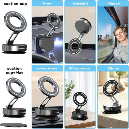 Compact 360° Adjustable Magnetic Phone Holder with Vacuum Suction - Perfect for On-the-Go!