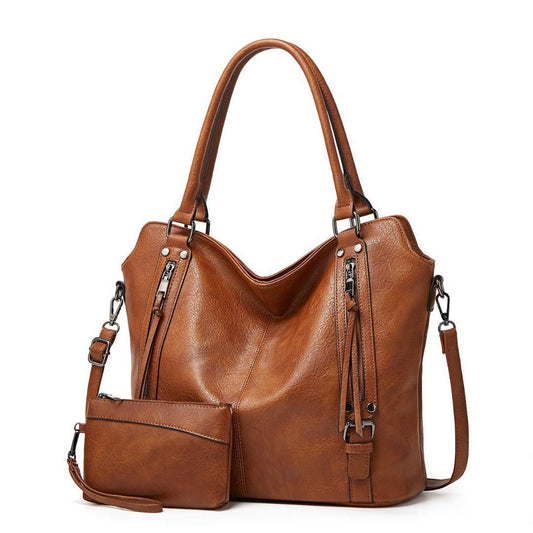 Women’s PU Leather Tote & Hobo Handbag – 2 in 1 Set with Shoulder Strap