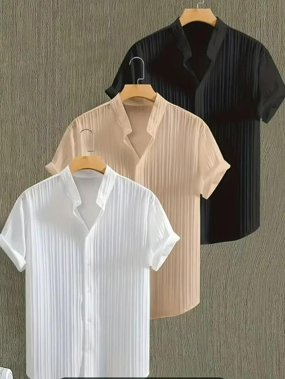 Solid Retro Short-Sleeve Button-Up Shirts