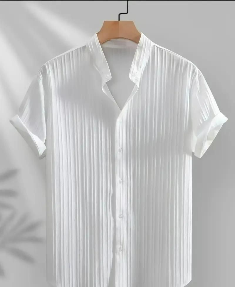 Solid Retro Short-Sleeve Button-Up Shirts