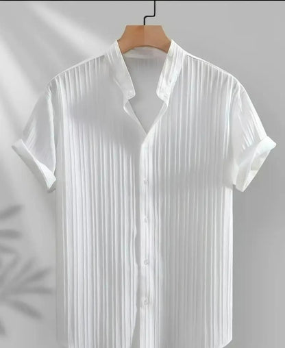 Solid Retro Short-Sleeve Button-Up Shirts