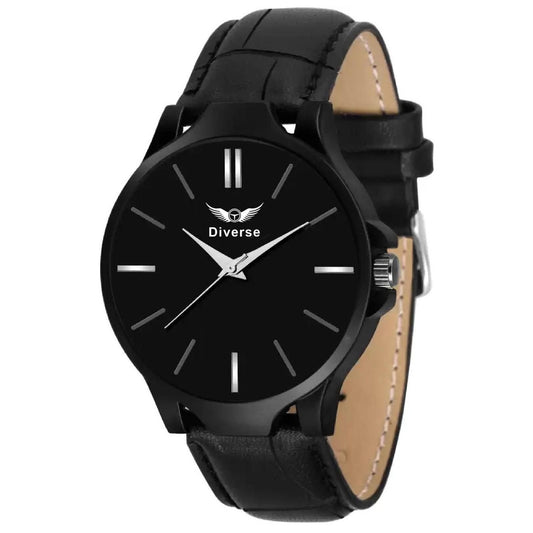 Men's Analog Leather Watch in Black