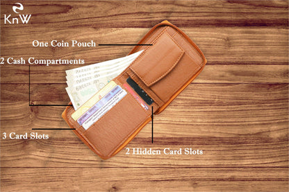 KnW Leather Wallet – Tan, Round Zip