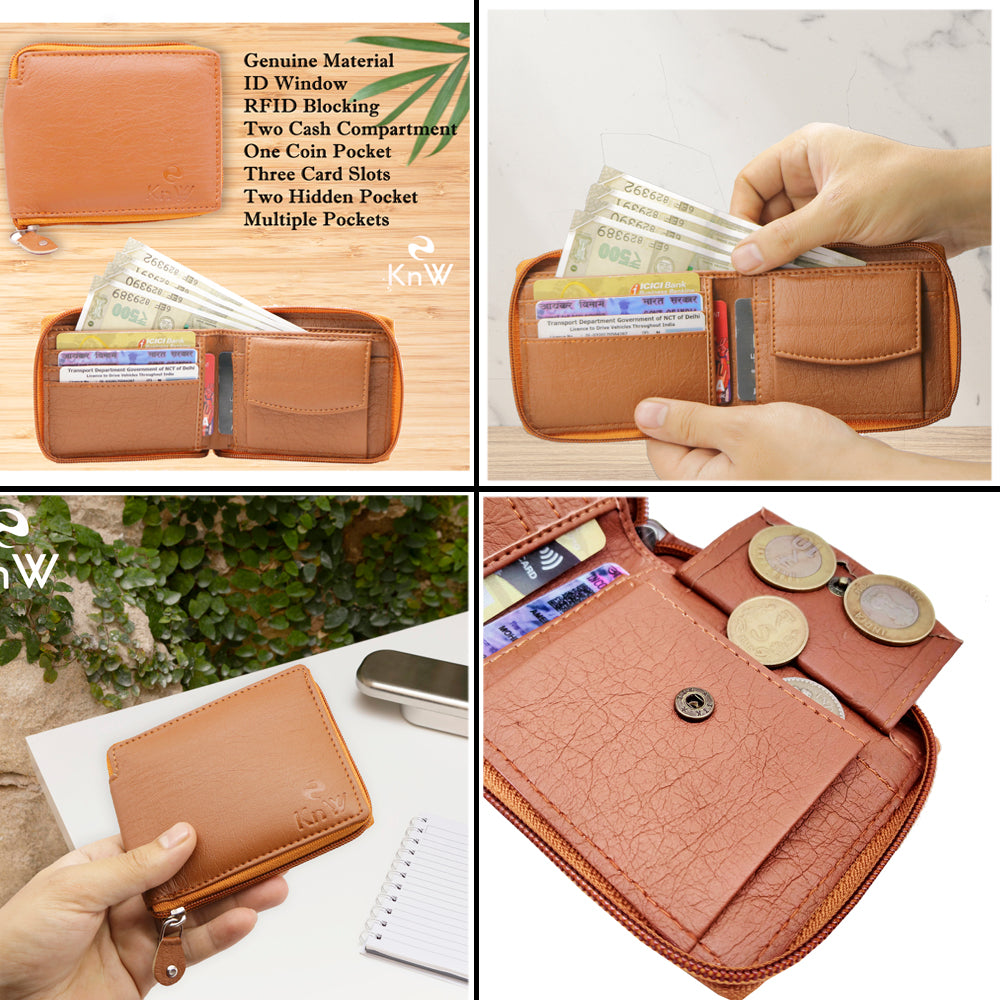 KnW Leather Wallet – Tan, Round Zip