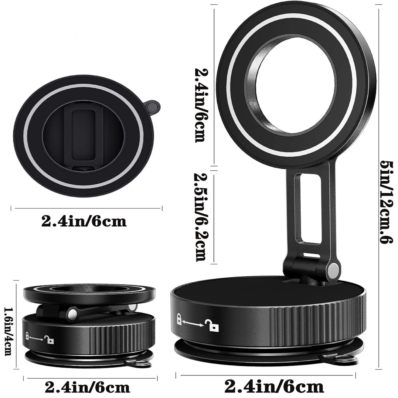 Compact 360° Adjustable Magnetic Phone Holder with Vacuum Suction - Perfect for On-the-Go!