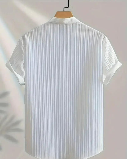 Solid Retro Short-Sleeve Button-Up Shirts