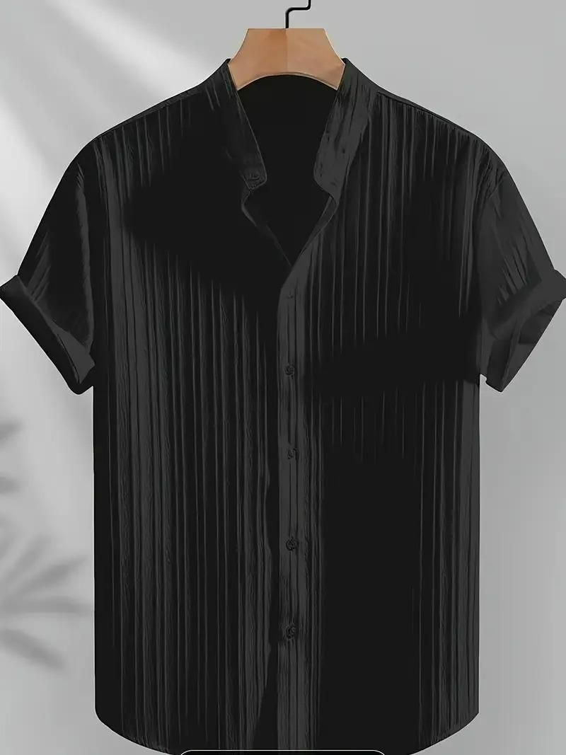 Solid Retro Short-Sleeve Button-Up Shirts
