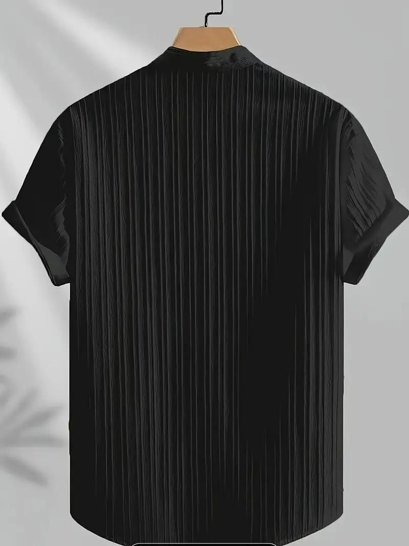 Solid Retro Short-Sleeve Button-Up Shirts
