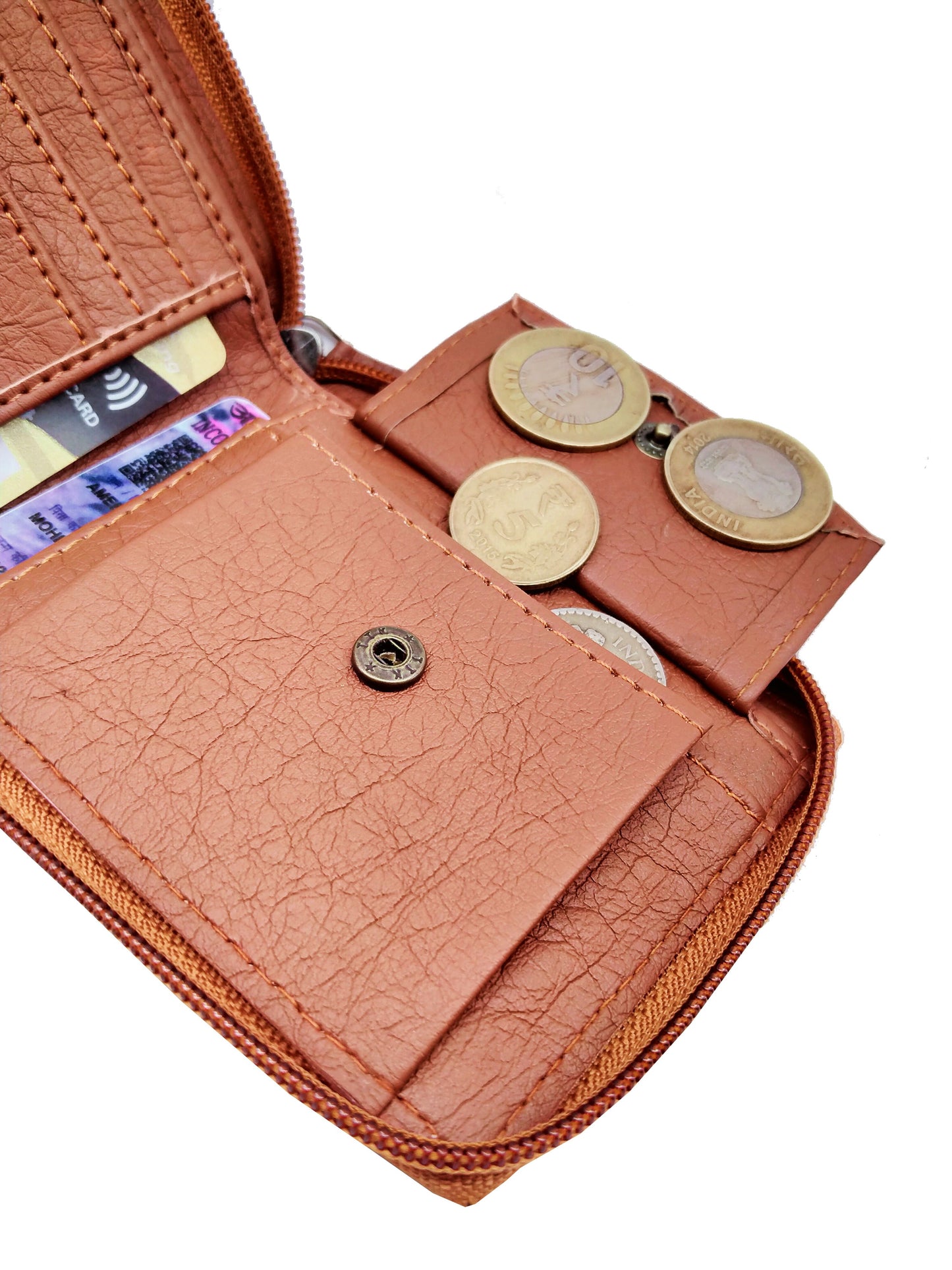 KnW Leather Wallet – Tan, Round Zip
