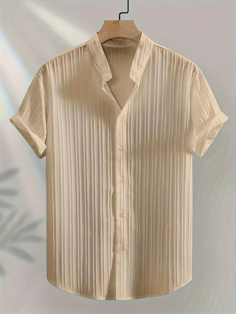 Solid Retro Short-Sleeve Button-Up Shirts