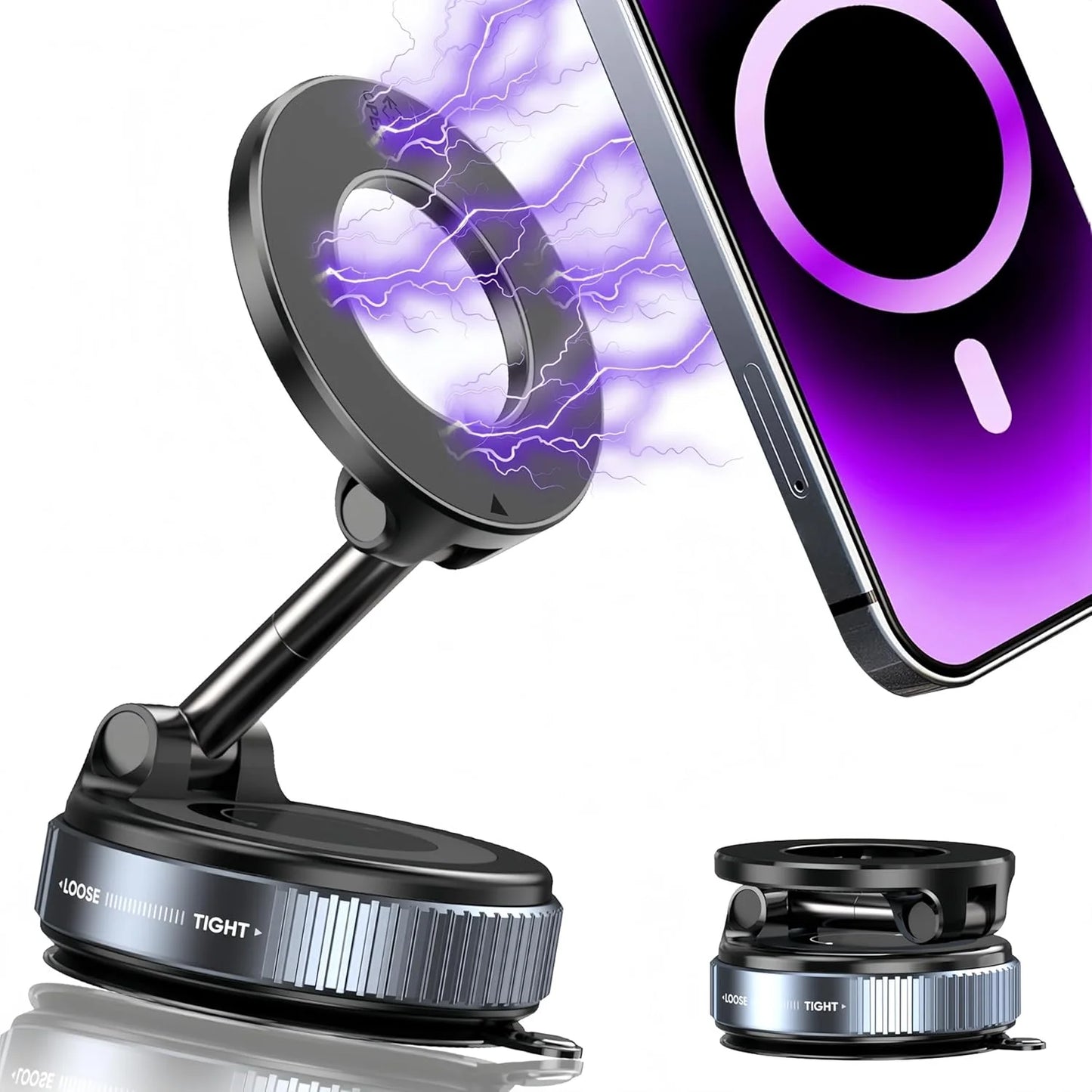 Compact 360° Adjustable Magnetic Phone Holder with Vacuum Suction - Perfect for On-the-Go!
