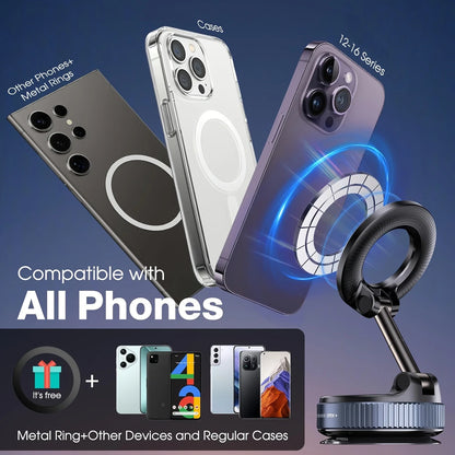 Compact 360° Adjustable Magnetic Phone Holder with Vacuum Suction - Perfect for On-the-Go!